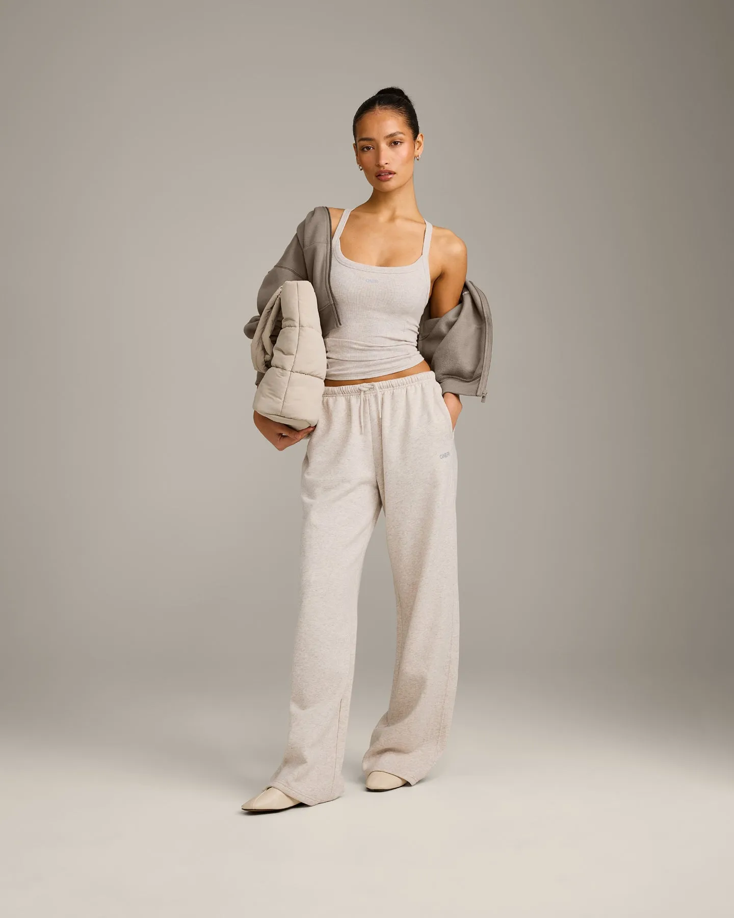 Mellow™ Rib Racer Back Vest with Built in Bra Shelf | Oat Marl sold by Oner Active product image thumbnail 2