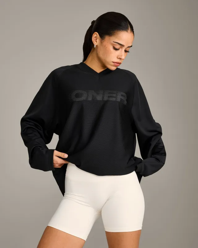 Oversized V Neck Long Sleeve T-Shirt with Oner Graphic | Black made by Oner Active