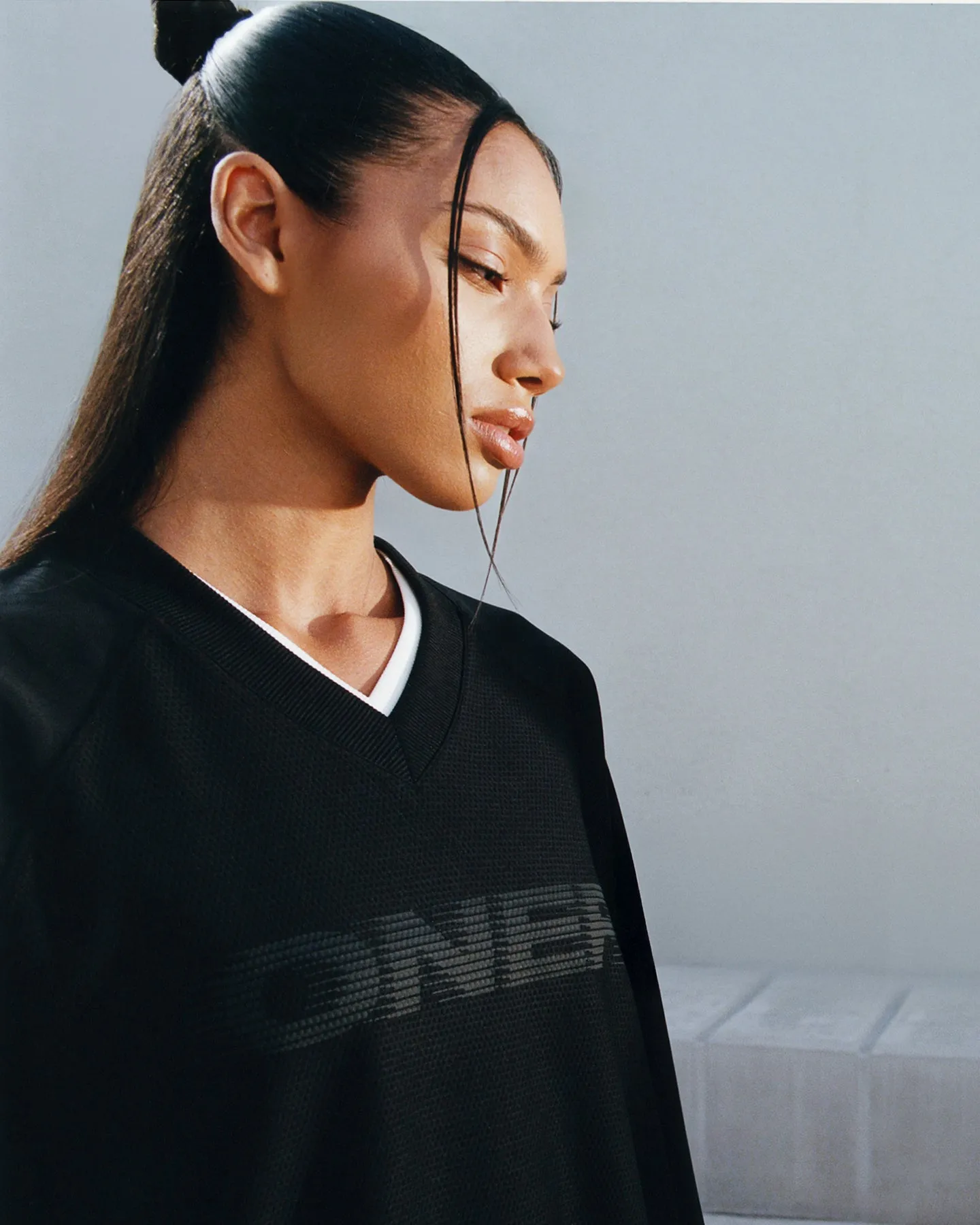Oversized V Neck Long Sleeve T-Shirt with Oner Graphic | Black sold by Oner Active product image thumbnail 2