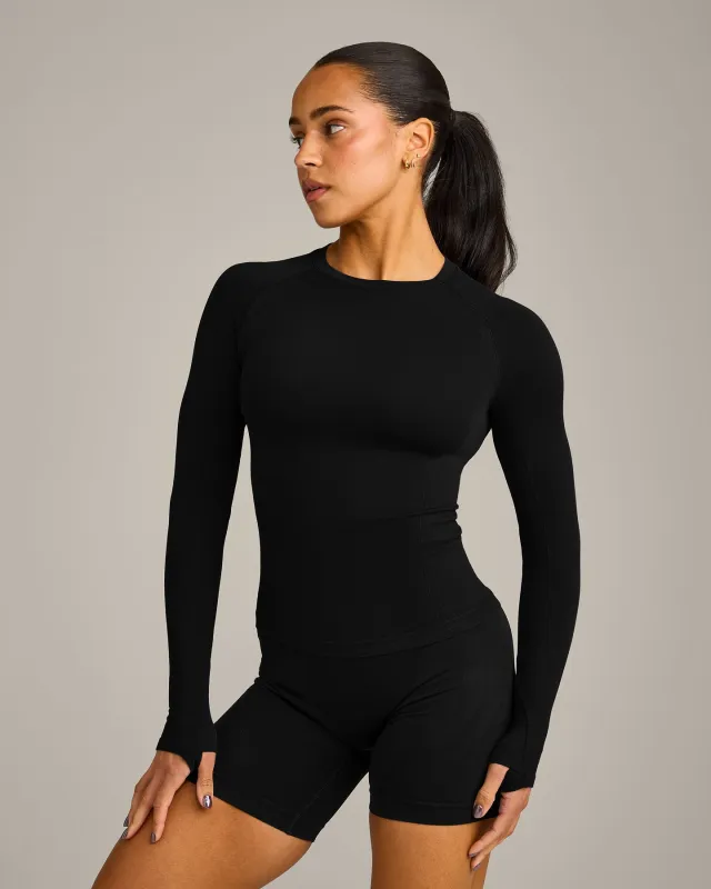 Oner Seamless Fitted Long Sleeve Regular Top | Soft Black made by Oner Active