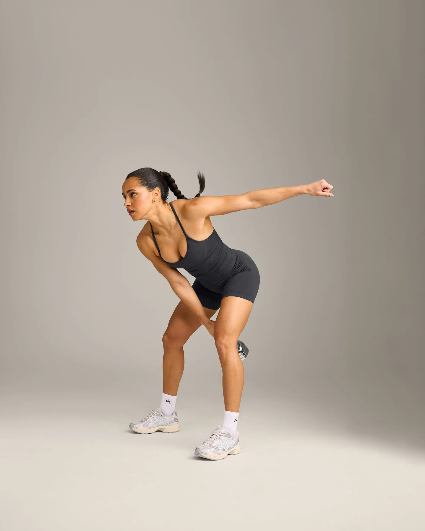 EnhanceLift™ Seamless Strappy Racer Vest with Built in Bra Shelf with Grey Logo | Coal sold by Oner Active product image thumbnail 3