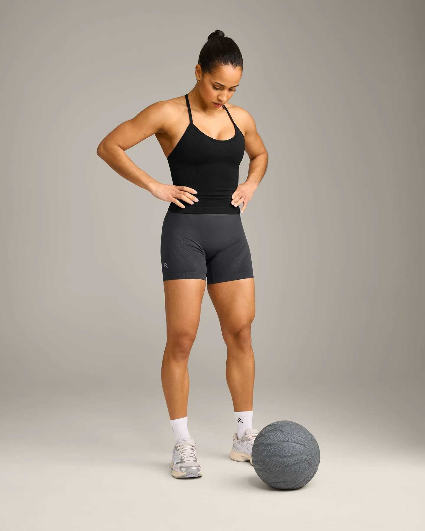 EnhanceLift™ Seamless Strappy Racer Vest with Built in Bra Shelf with Grey Logo | Black sold by Oner Active product image thumbnail 5