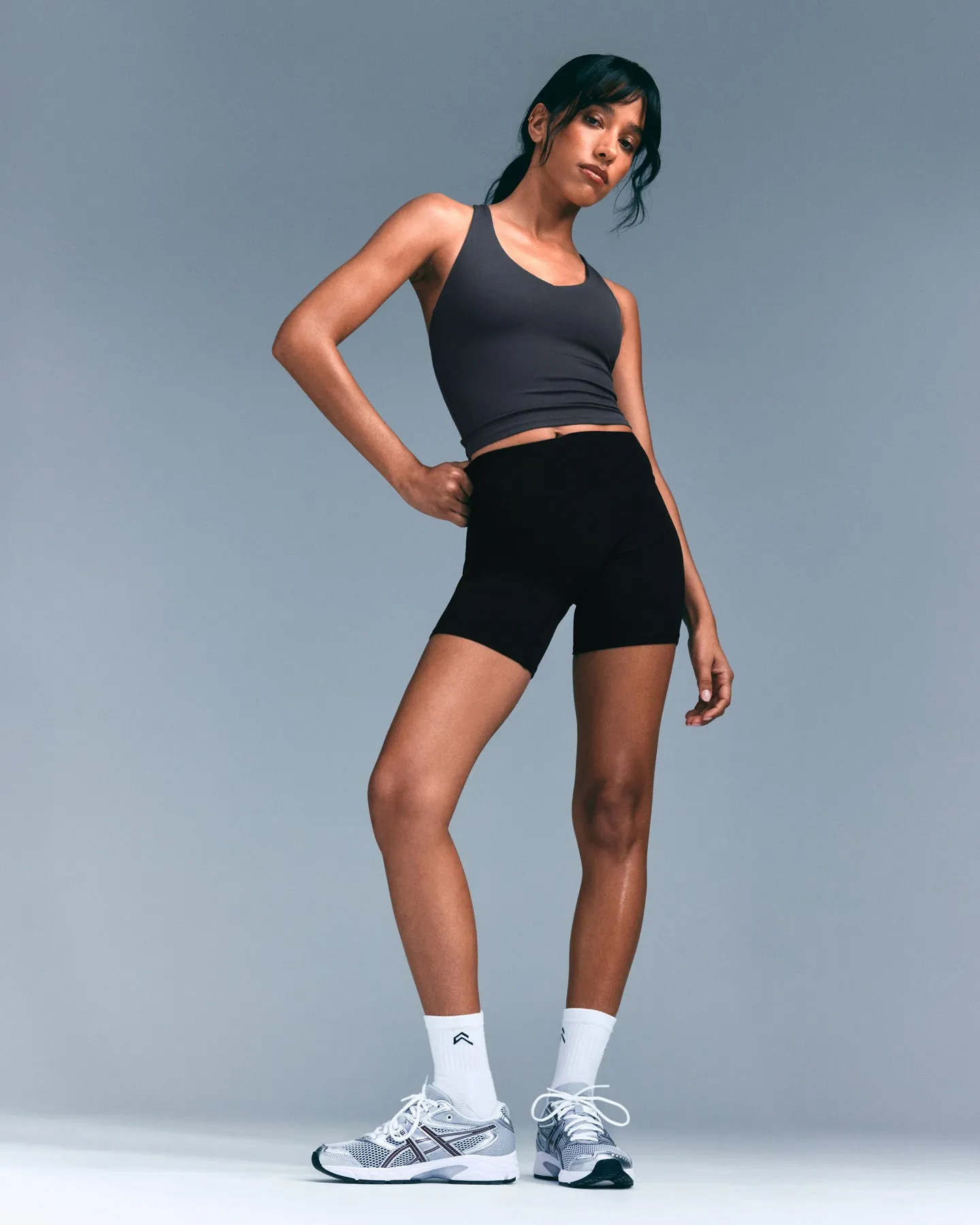 SoftMotion™ Racer Back Mid Vest with Built in Bra Shelf with Grey Logo | Coal sold by Oner Active product image thumbnail 2