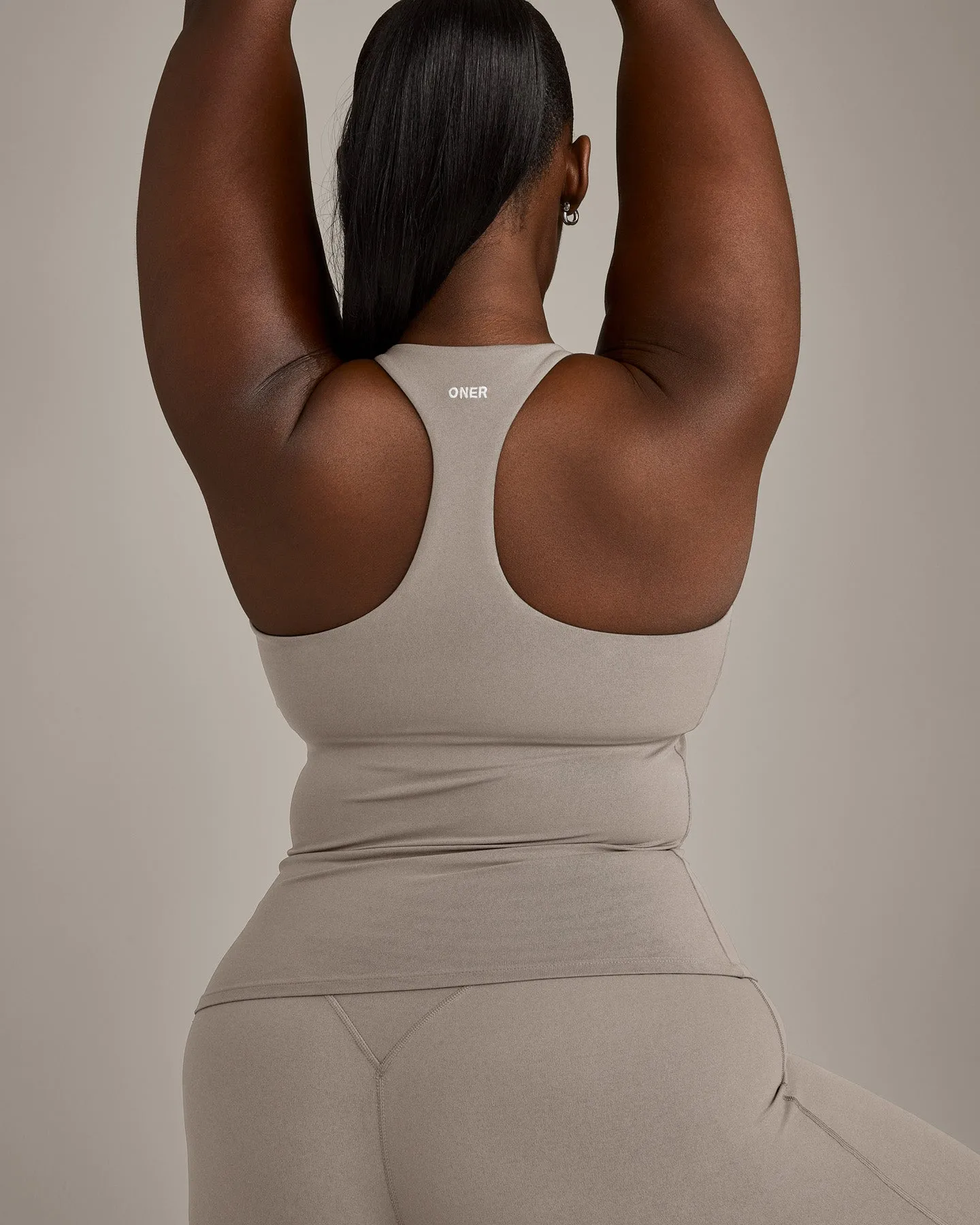 SoftMotion™ Racer Back Vest with Built in Bra Shelf with White Logo | Warm Sand sold by Oner Active product image thumbnail 4