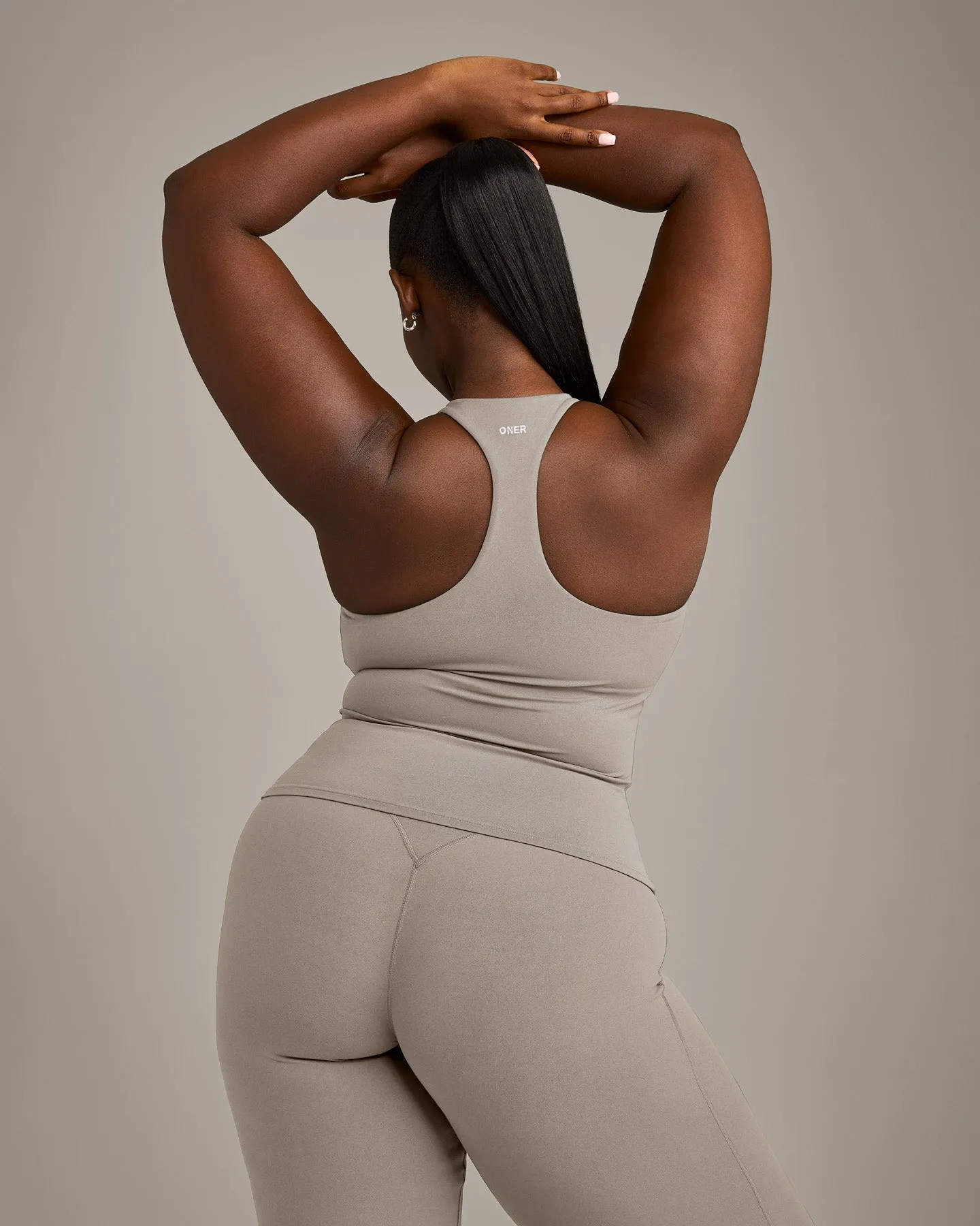 SoftMotion™ Racer Back Vest with Built in Bra Shelf with White Logo | Warm Sand sold by Oner Active product image thumbnail 5