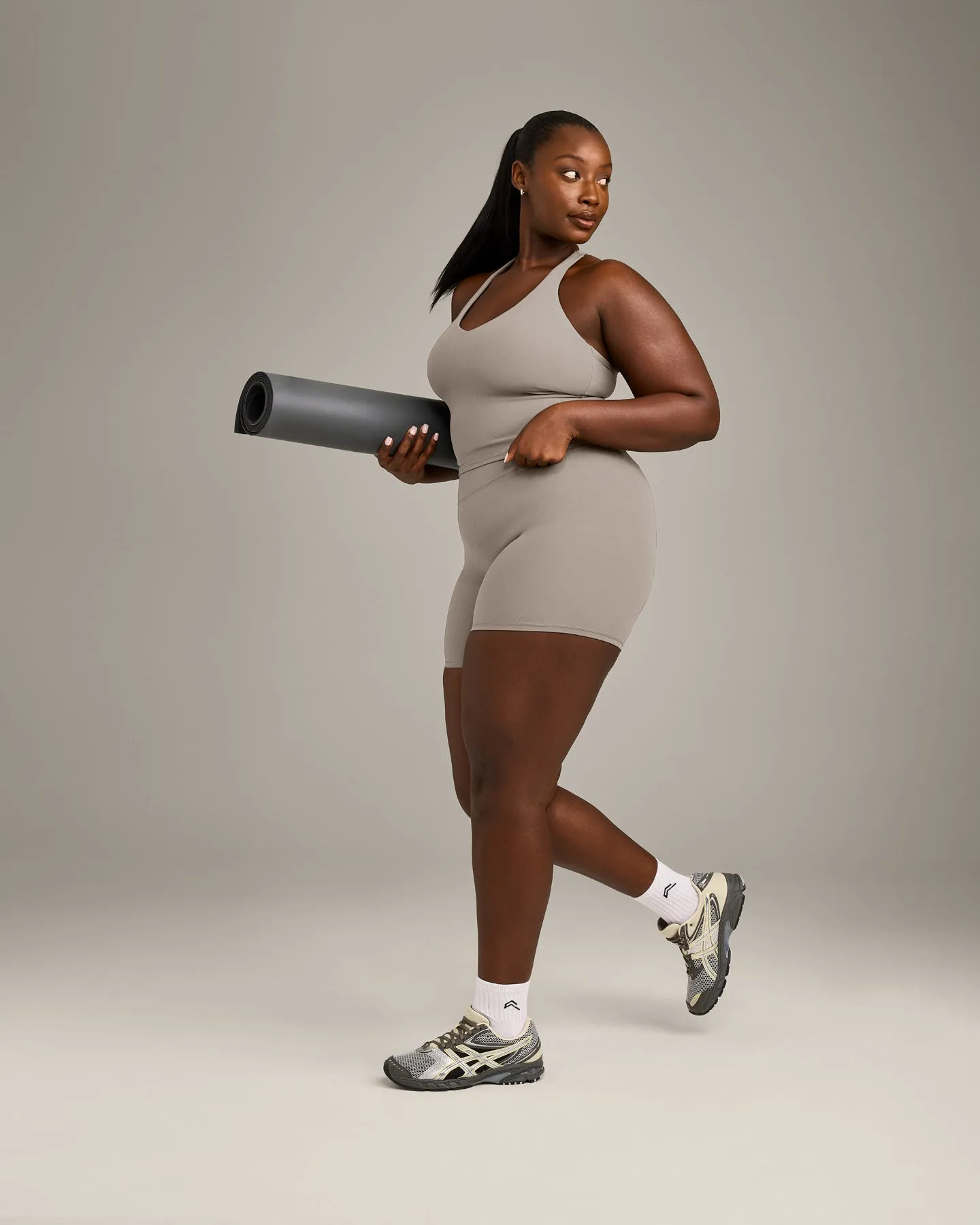 SoftMotion™ Racer Back Mid Vest with Built in Bra Shelf with White Logo | Warm Sand sold by Oner Active product image thumbnail 2