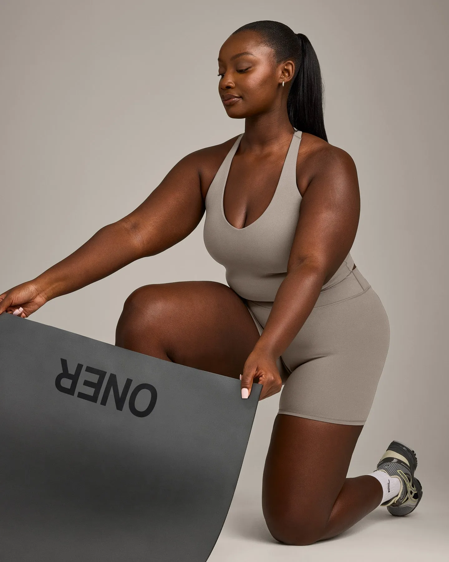 SoftMotion™ Racer Back Mid Vest with Built in Bra Shelf with White Logo | Warm Sand sold by Oner Active product image thumbnail 3