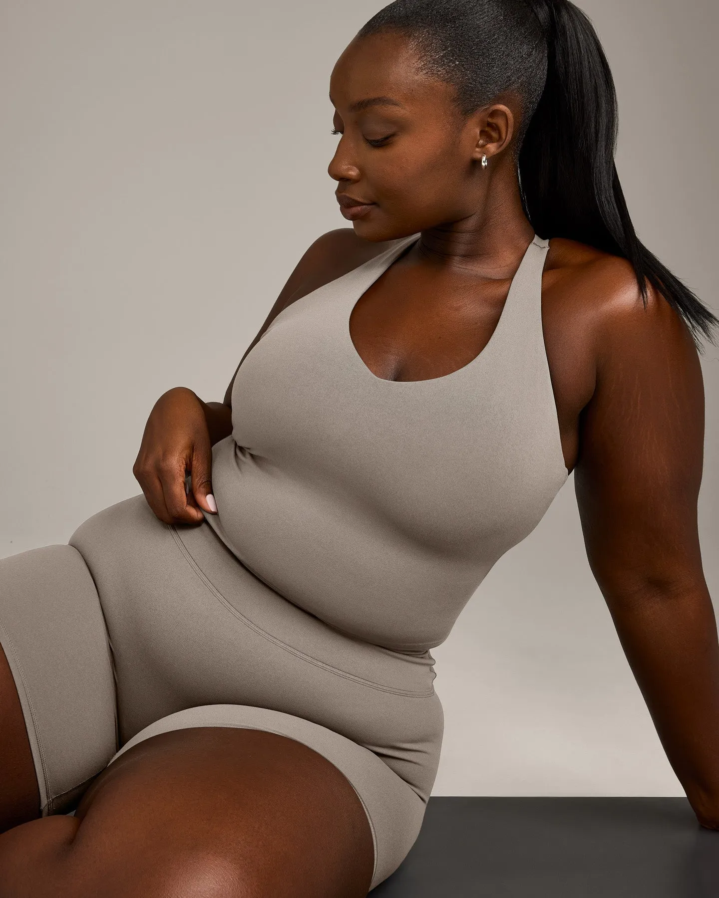 SoftMotion™ Racer Back Mid Vest with Built in Bra Shelf with White Logo | Warm Sand sold by Oner Active product image thumbnail 4