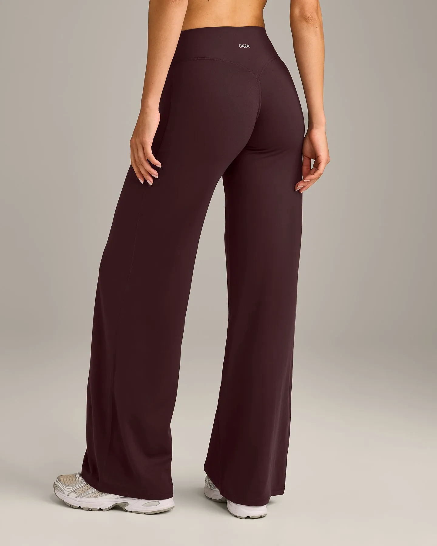 SoftMotion™ Straight Leg Bottoms with Grey Logo | Plum Brown sold by Oner Active