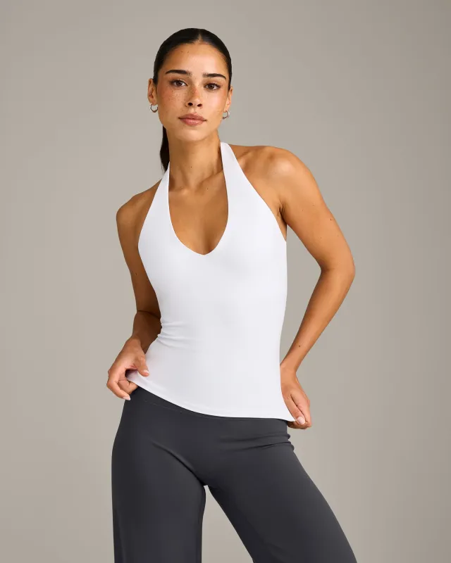 SoftMotion™ Halter Neck Vest with Built in Bra Shelf with Grey Logo | White made by Oner Active