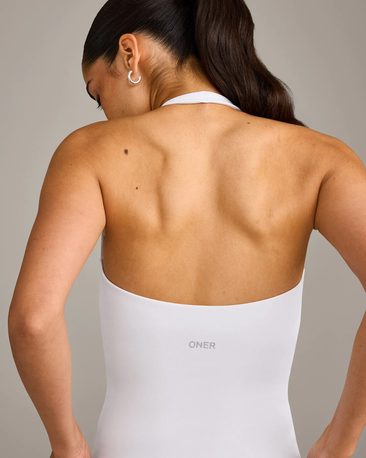 SoftMotion™ Halter Neck Vest with Built in Bra Shelf with Grey Logo | White sold by Oner Active product image thumbnail 5