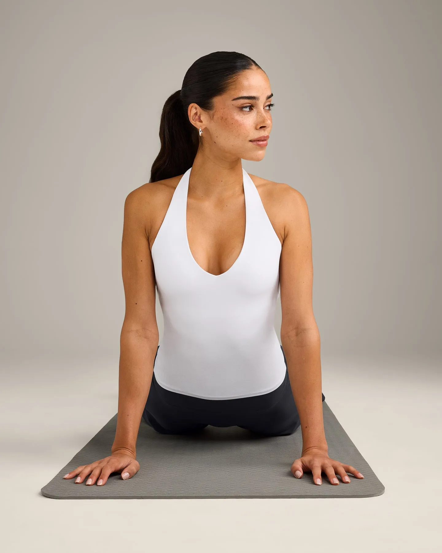 SoftMotion™ Halter Neck Vest with Built in Bra Shelf with Grey Logo | White sold by Oner Active product image thumbnail 2