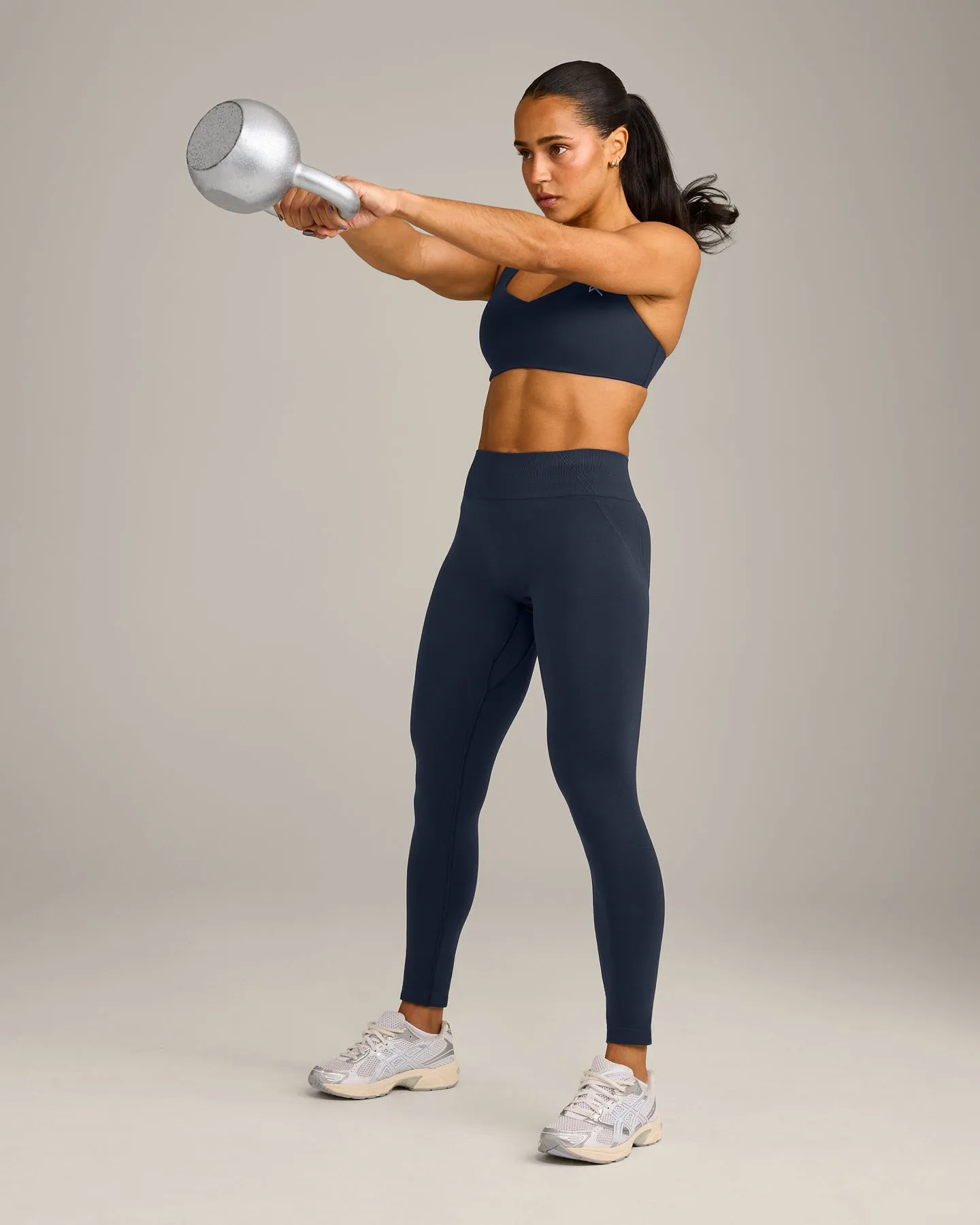 EffortlessLift™ Seamless Mid Rise Leggings with Grey Logo | True Blue sold by Oner Active product image thumbnail 3