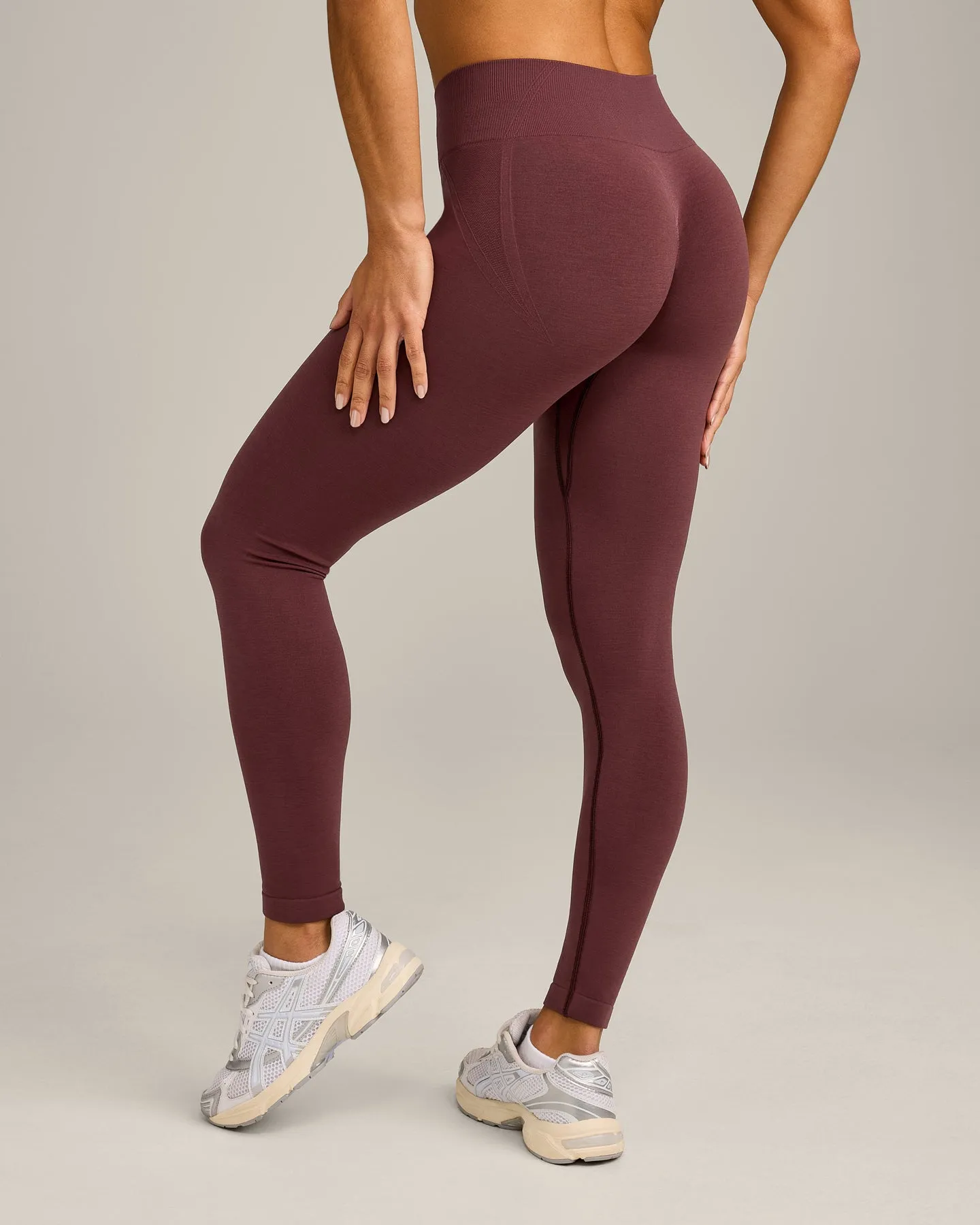 EffortlessLift™ Seamless Mid Rise Leggings with Grey Logo | Velvet Mocha sold by Oner Active