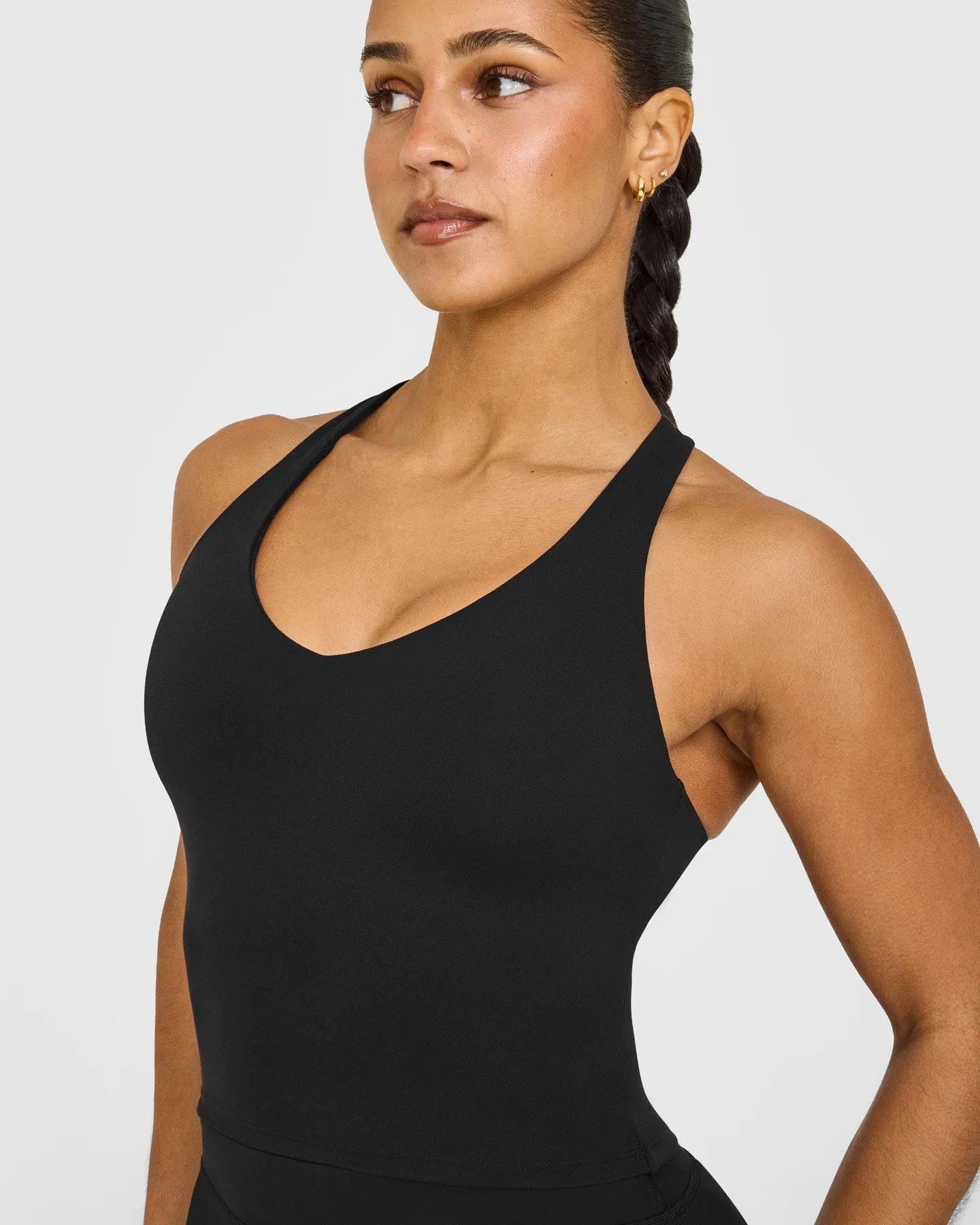 SoftMotion™ Racer Back Mid Vest with Built in Bra Shelf with White Logo | Black sold by Oner Active product image thumbnail 5