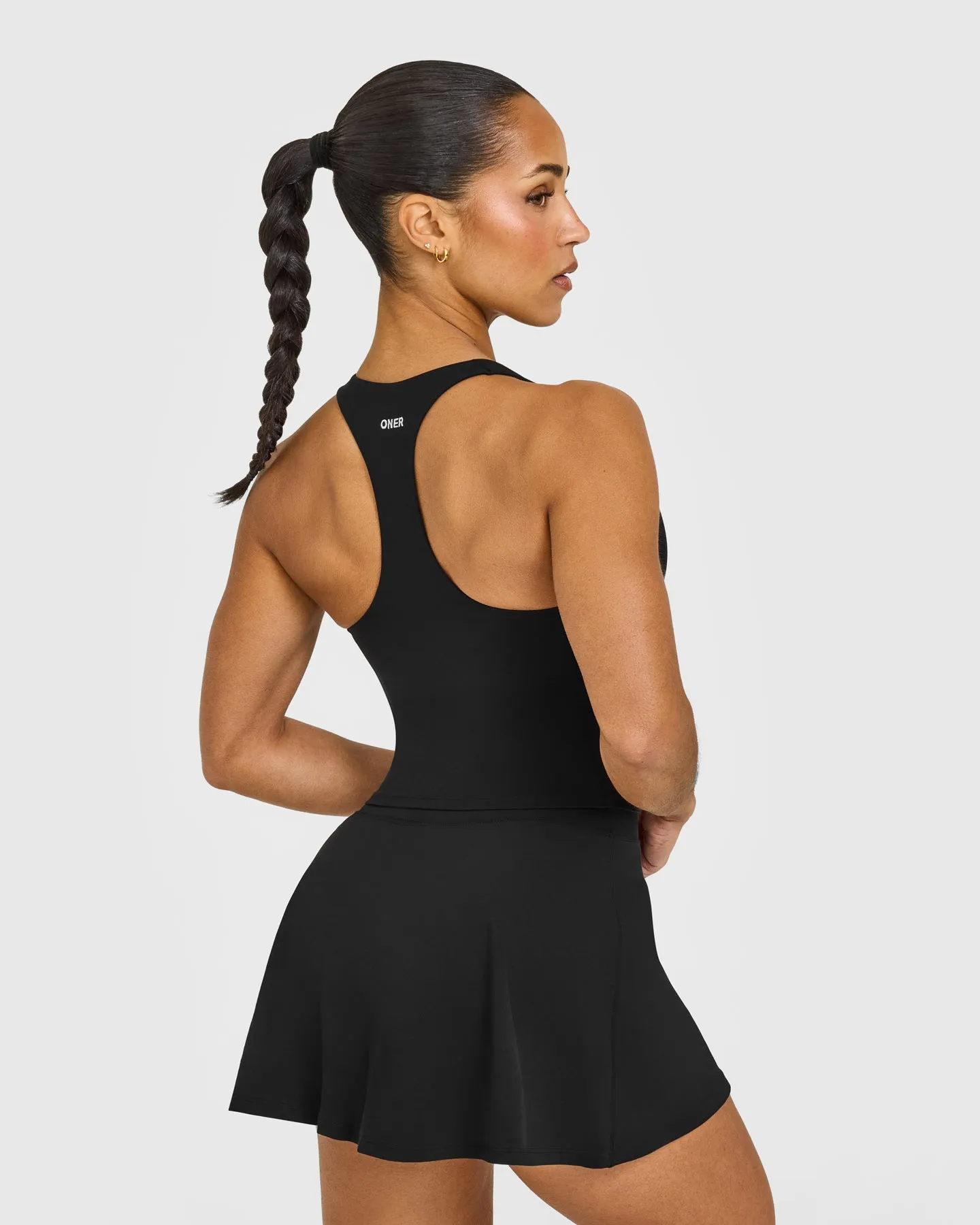 SoftMotion™ Racer Back Mid Vest with Built in Bra Shelf with White Logo | Black sold by Oner Active product image thumbnail 2