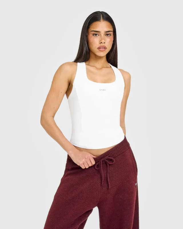 Mellow™ Rib Oner Embroidered Square Neck Vest with Built in Bra Shelf | White made by Oner Active