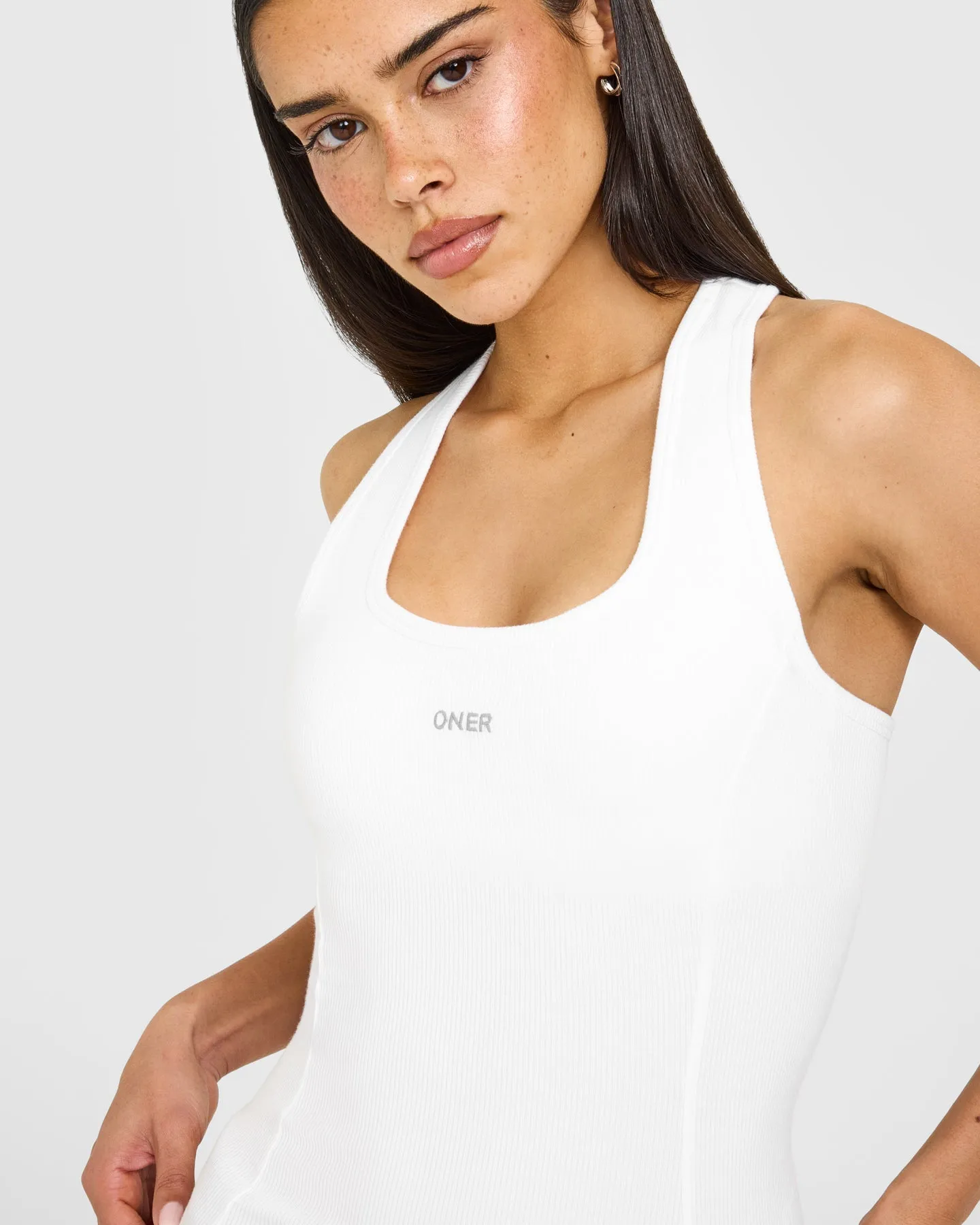 Mellow™ Rib Oner Embroidered Square Neck Vest with Built in Bra Shelf | White sold by Oner Active product image thumbnail 5