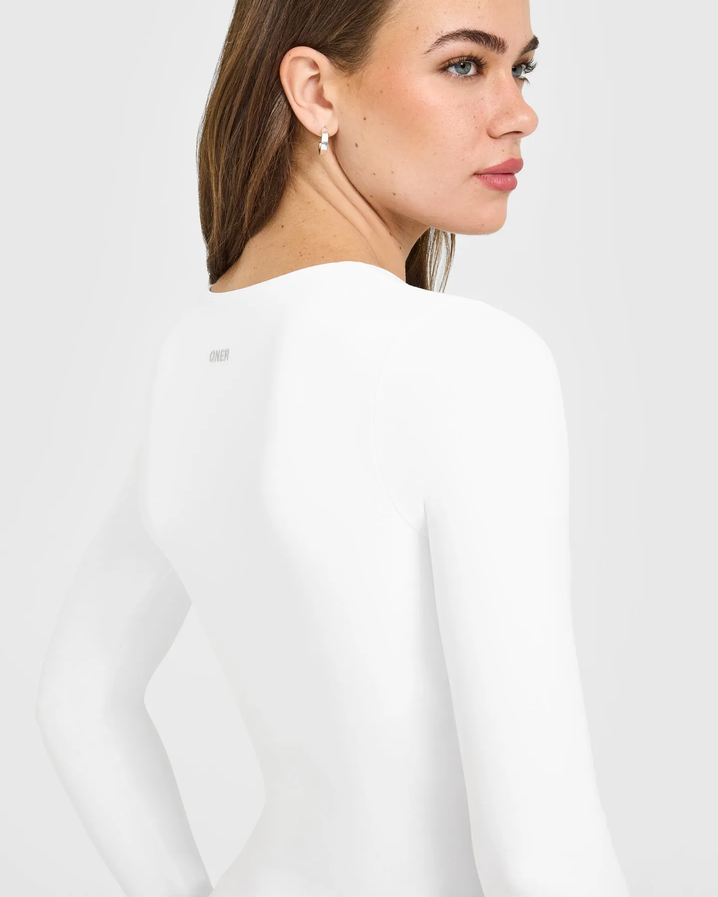 SoftMotion™ Scoop Neck Long Sleeve Top with Built in Bra Shelf | White sold by Oner Active product image thumbnail 4