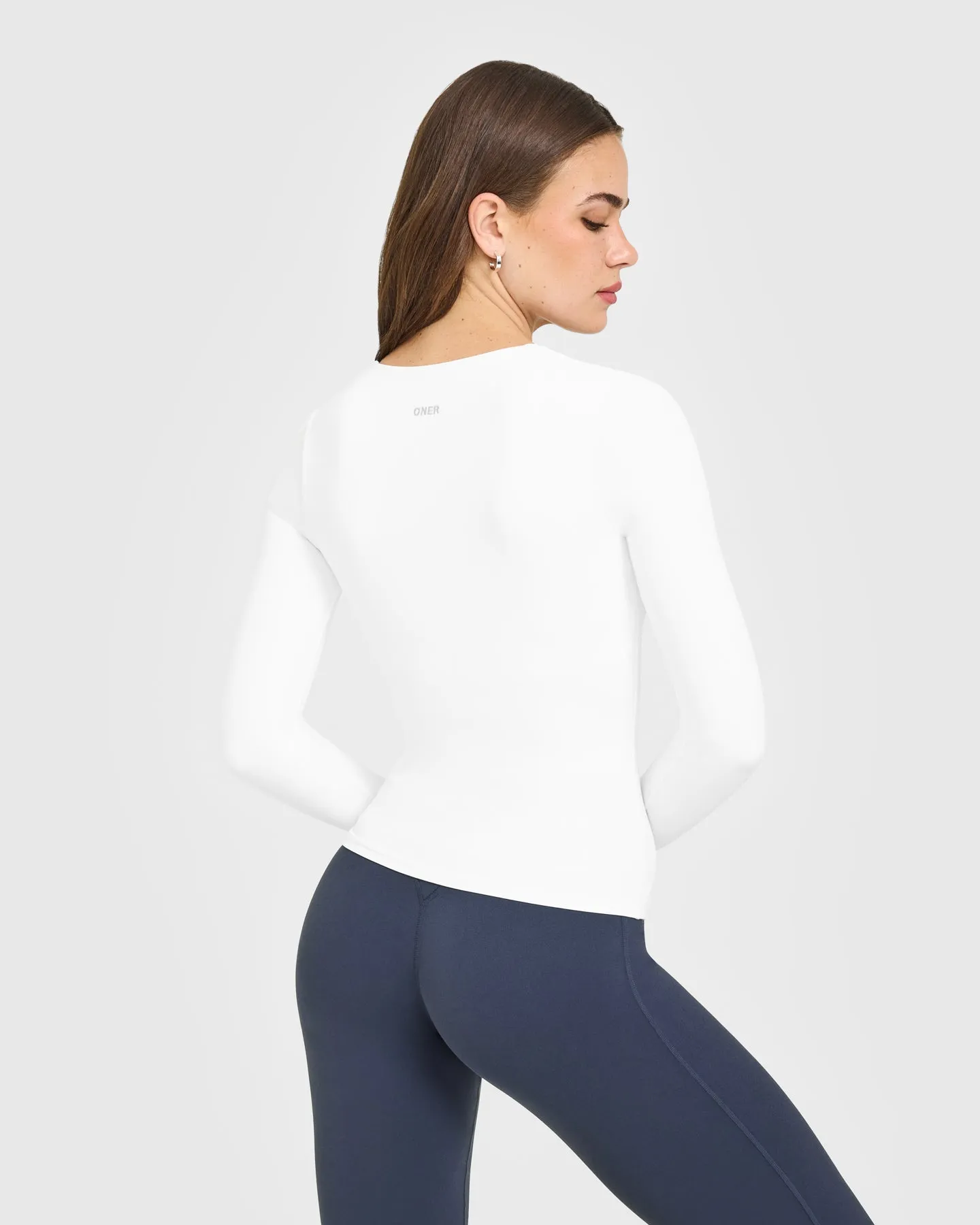 SoftMotion™ Scoop Neck Long Sleeve Top with Built in Bra Shelf | White sold by Oner Active product image thumbnail 2
