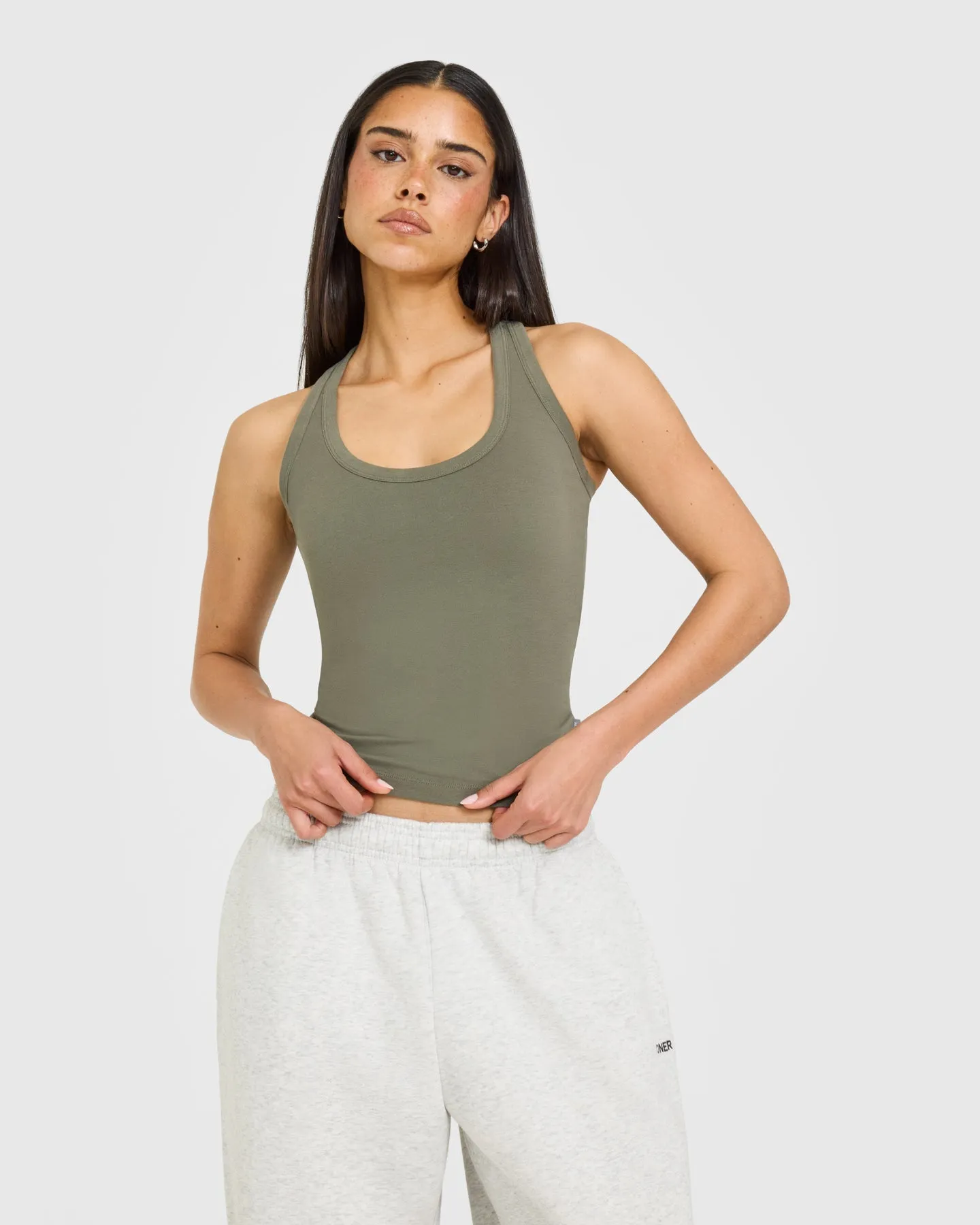 Cotton Fitted Vest with Grey Logo | Alpine Green sold by Oner Active