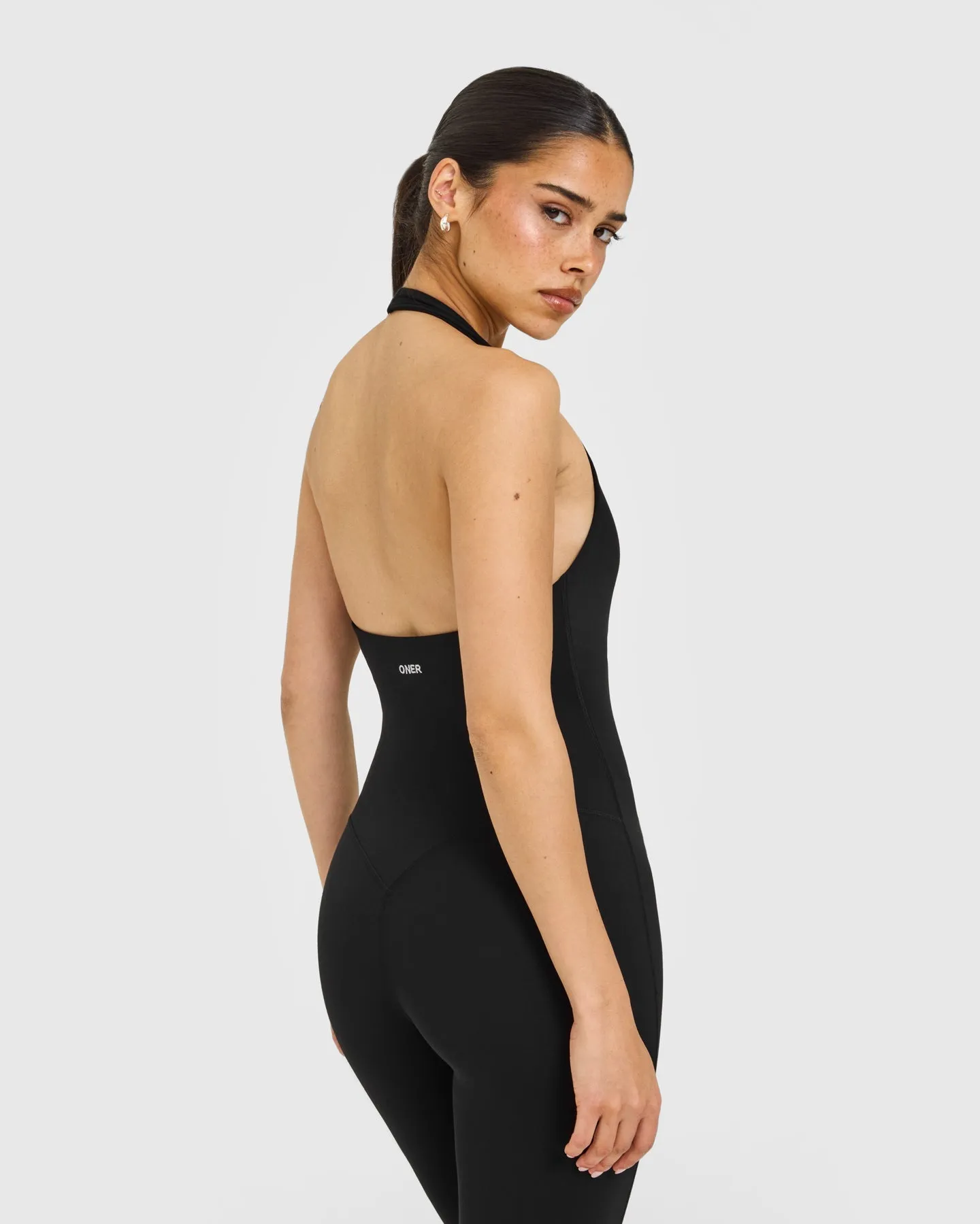 SoftMotion™ Halter Neck All In One Long with White Logo | Black sold by Oner Active product image thumbnail 4