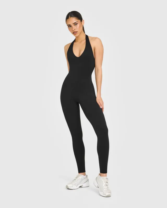 SoftMotion™ Halter Neck All In One Long with White Logo | Black made by Oner Active