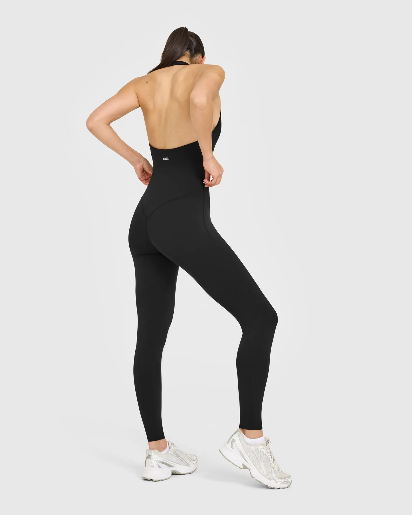 SoftMotion™ Halter Neck All In One Long with White Logo | Black sold by Oner Active product image thumbnail 2