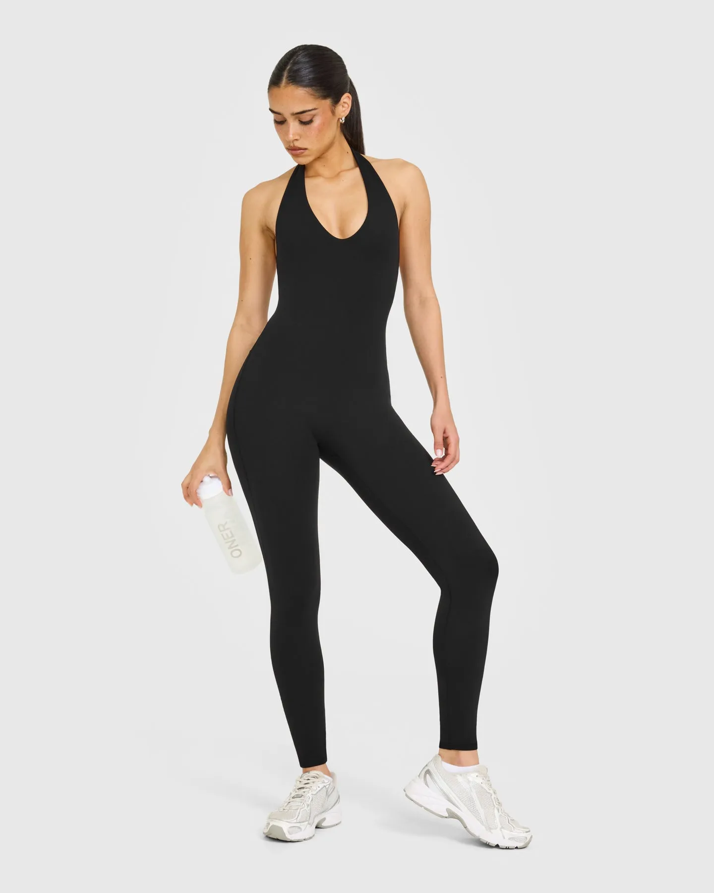 SoftMotion™ Halter Neck All In One Long with White Logo | Black sold by Oner Active product image thumbnail 3