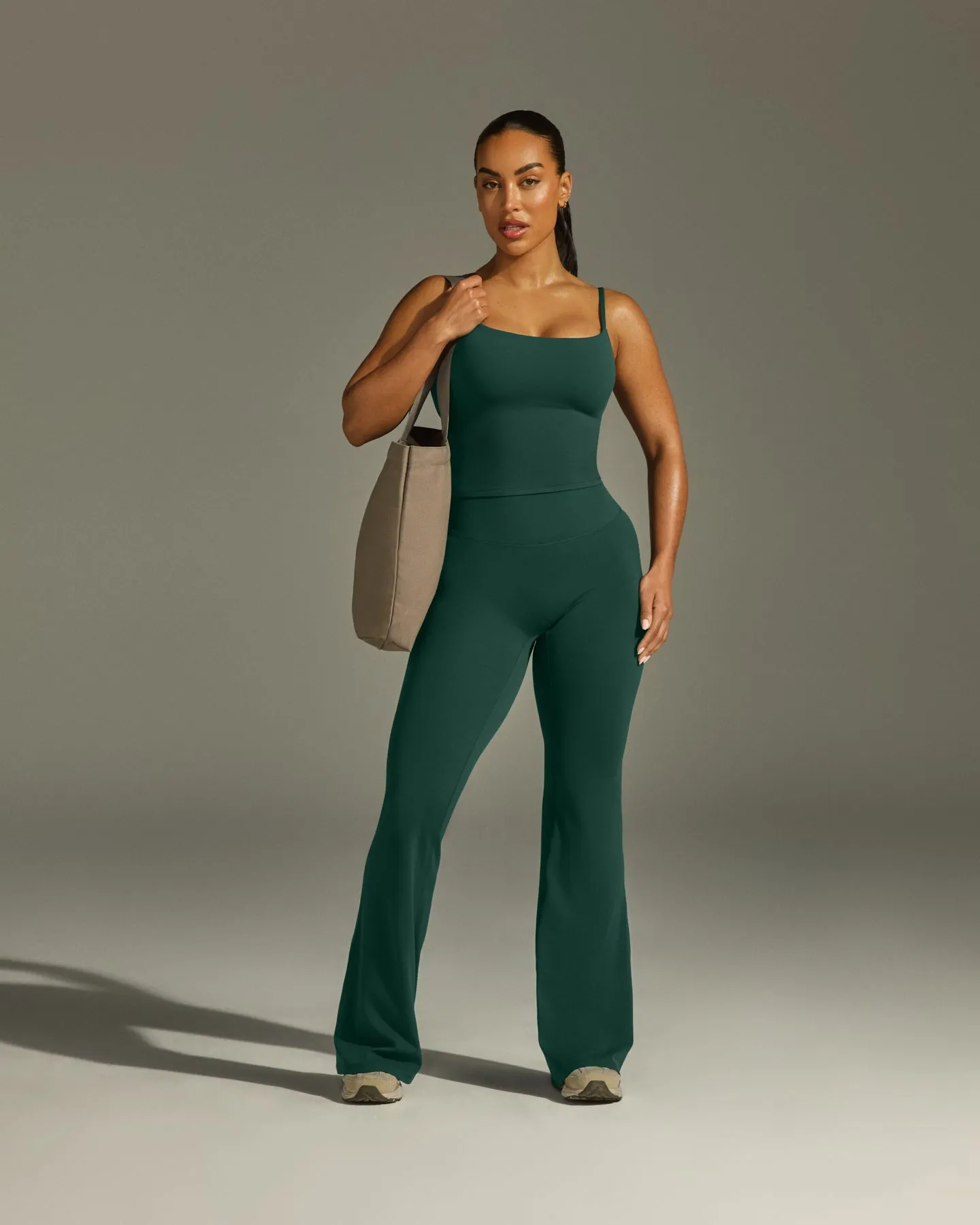 SoftMotion™ Strappy Mid Vest with Built in Bra Shelf with White Logo | Dark Racing Green sold by Oner Active product image thumbnail 2