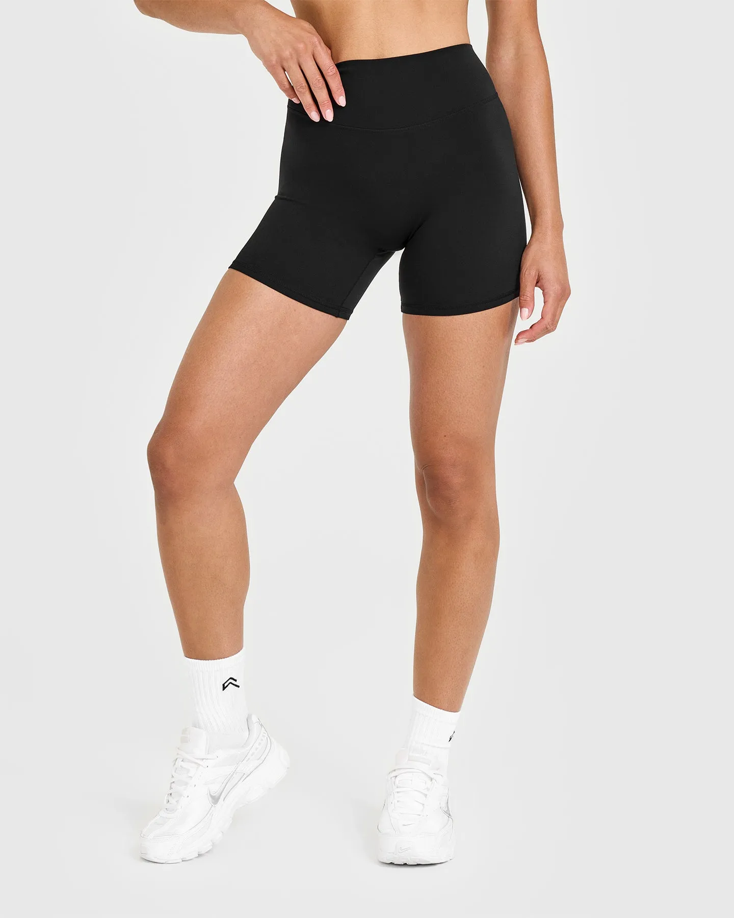 SoftMotion™ High Waisted Shorts 6" with White Logo | Black sold by Oner Active product image thumbnail 2