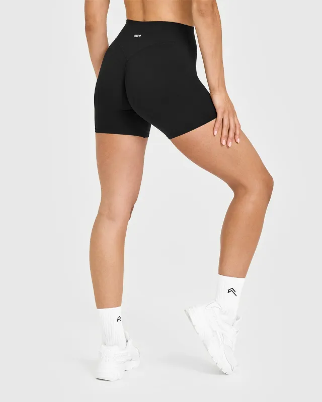 SoftMotion™ High Waisted Shorts 6" with White Logo | Black made by Oner Active