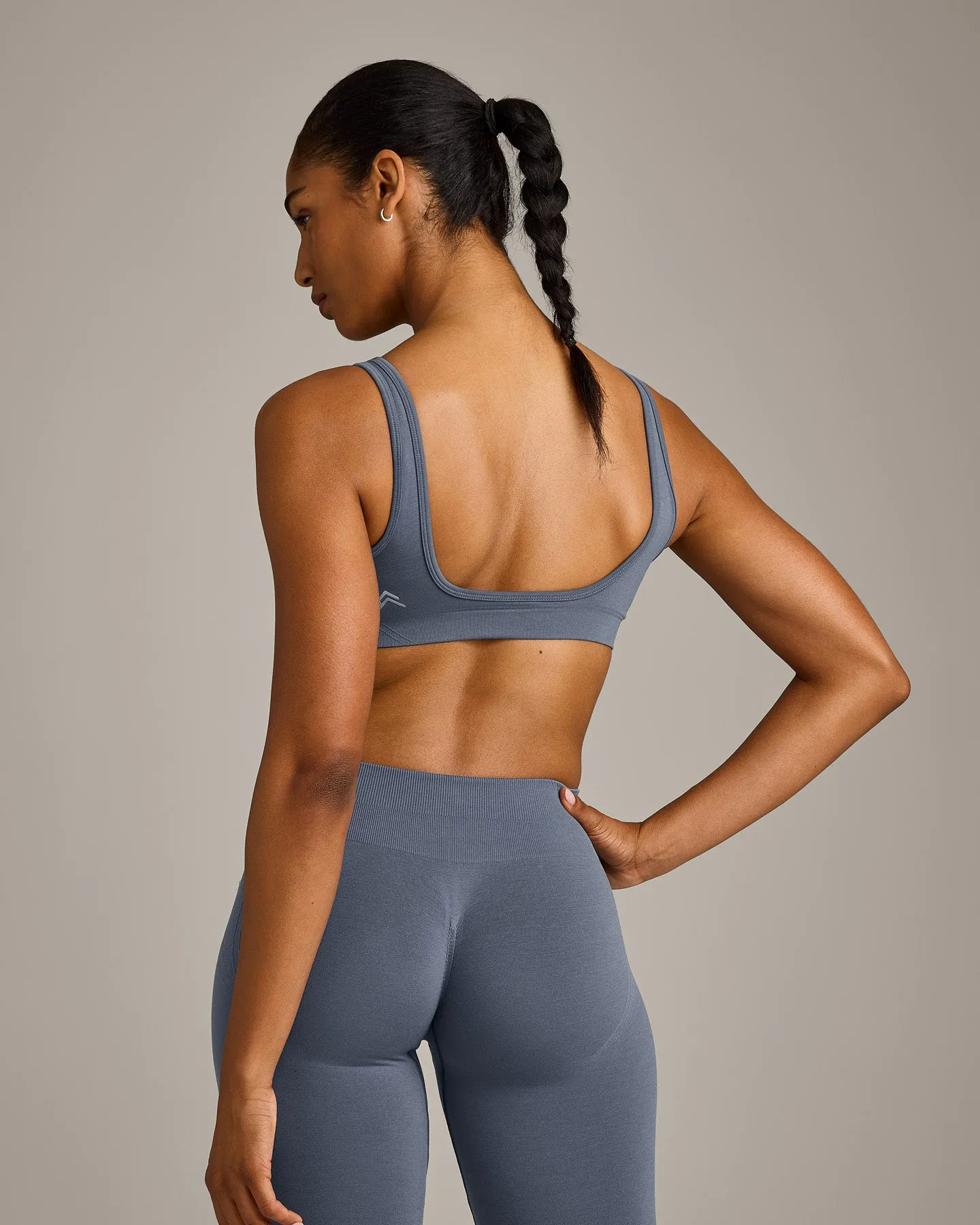 EffortlessLift™ Square Neck Sports Bra with Grey Logo | Light Granite Blue sold by Oner Active product image thumbnail 5