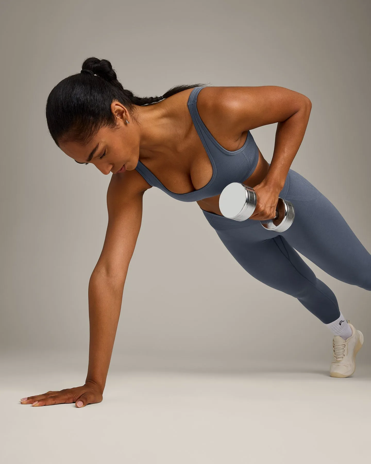 EffortlessLift™ Square Neck Sports Bra with Grey Logo | Light Granite Blue sold by Oner Active product image thumbnail 3