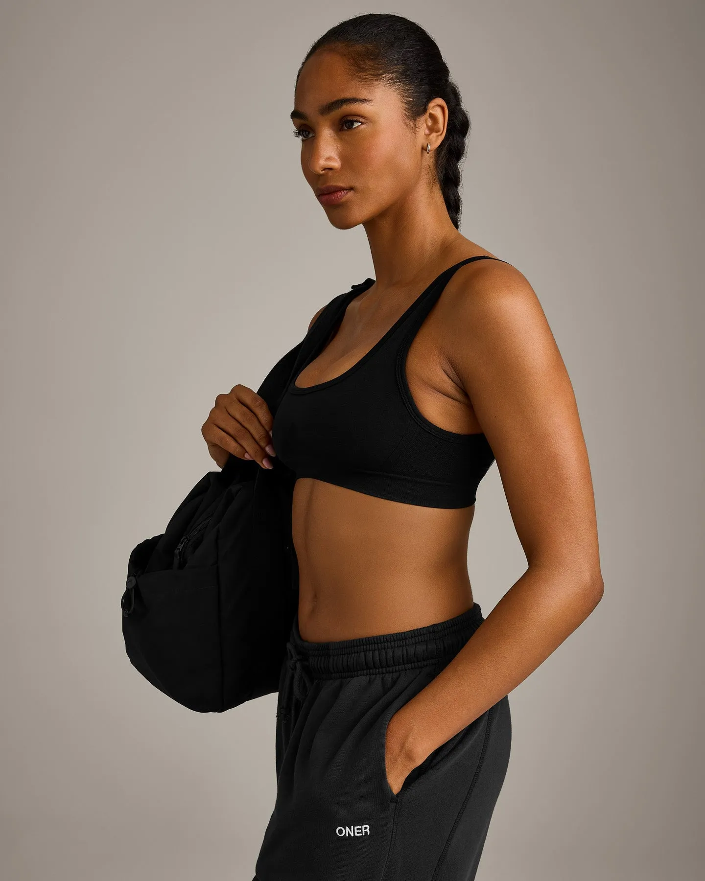EffortlessLift™ Square Neck Sports Bra with Grey Logo | Black sold by Oner Active product image thumbnail 5