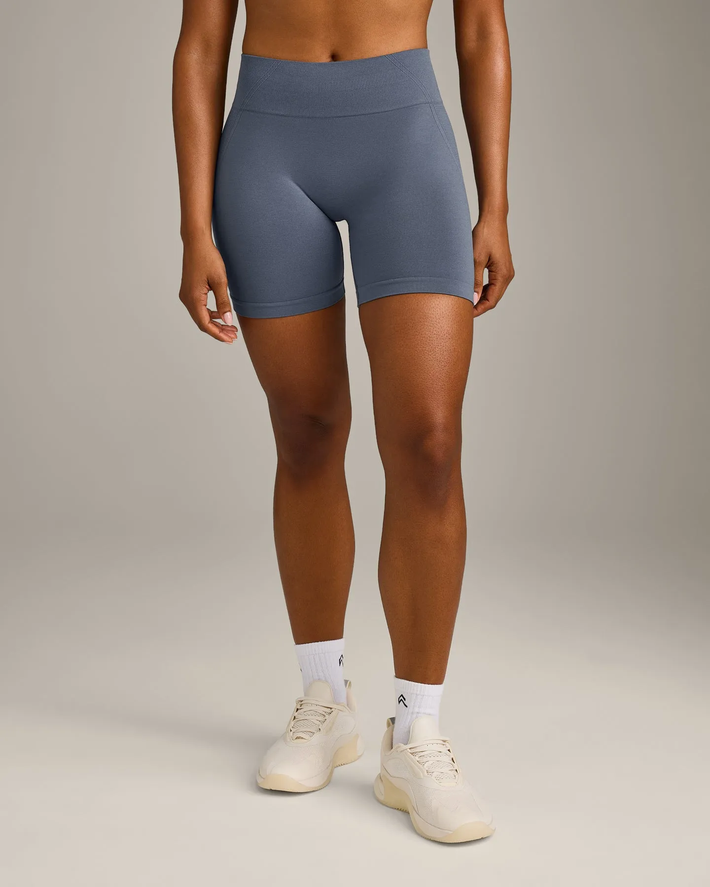 EffortlessLift™ Seamless Mid Rise Shorts with Grey Logo | Light Granite Blue sold by Oner Active product image thumbnail 4