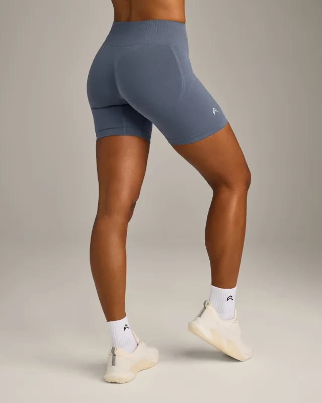 EffortlessLift™ Seamless Mid Rise Shorts with Grey Logo | Light Granite Blue made by Oner Active