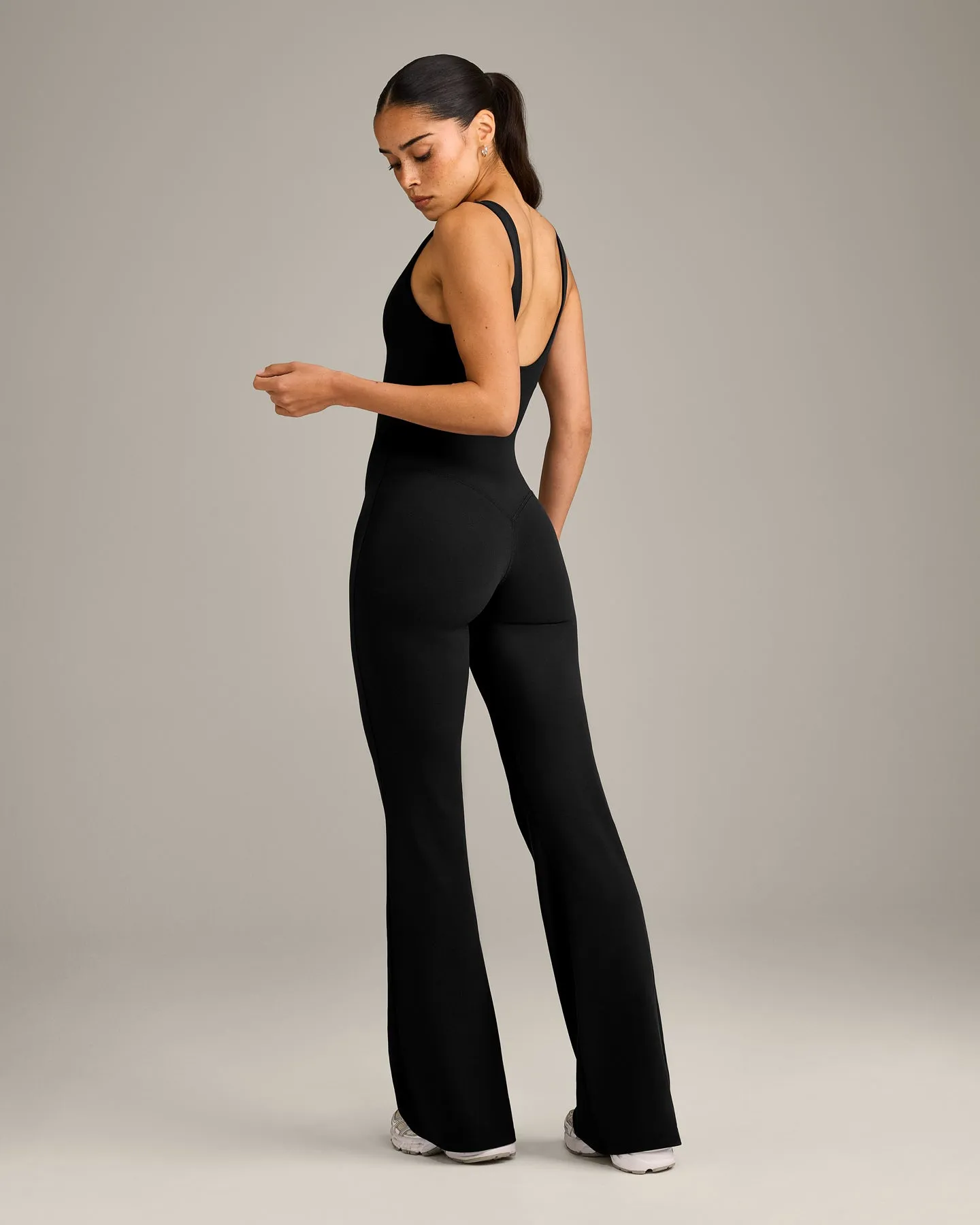 SoftMotion™ Scoop Back Flared All In One Long with Grey Logo | Black sold by Oner Active product image thumbnail 2
