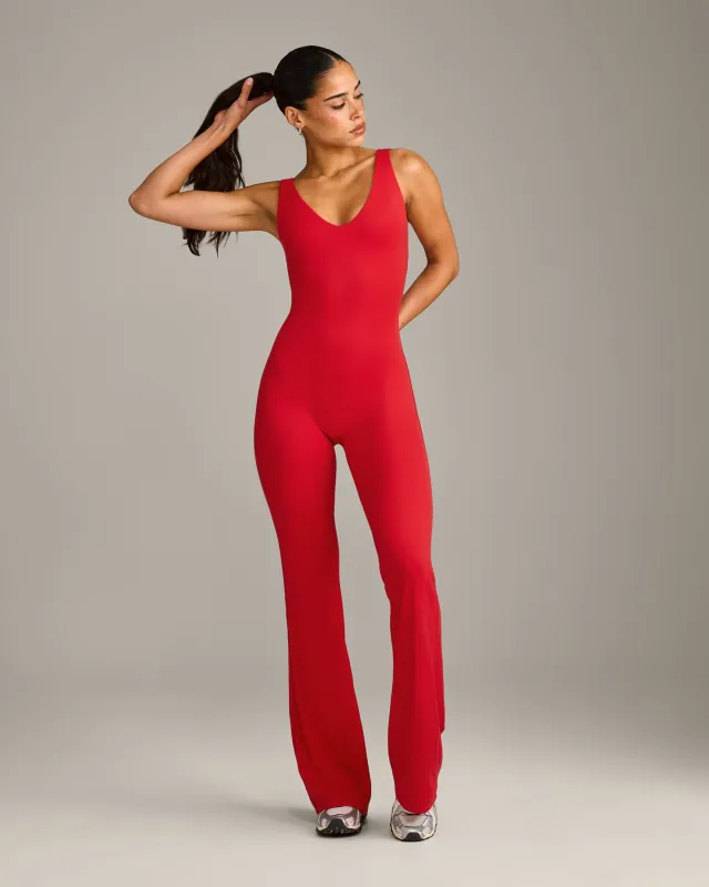 SoftMotion™ Scoop Back Flared All In One Long with Grey Logo | Fiery Red made by Oner Active