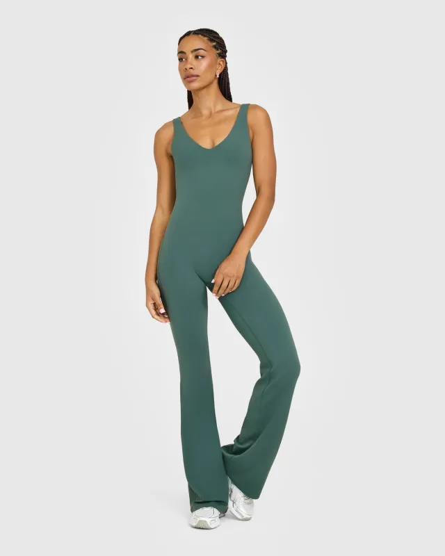 SoftMotion™ Scoop Back Flared All In One Long with White Logo | Iced Green made by Oner Active