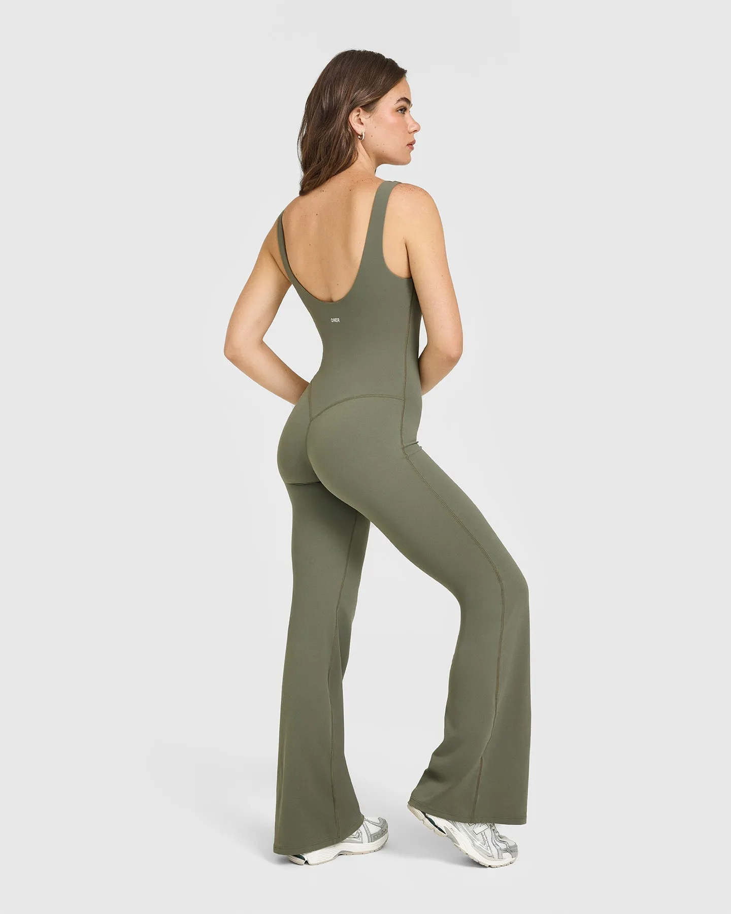 SoftMotion™ Scoop Back Flared All In One Long with White Logo | Alpine Green sold by Oner Active product image thumbnail 4
