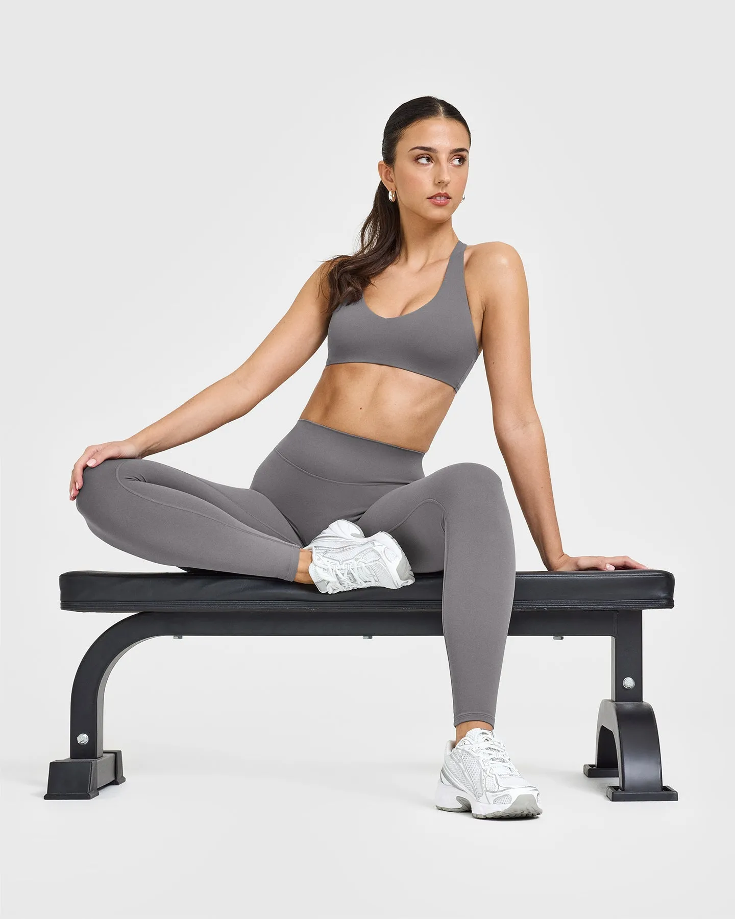SoftMotion™ Leggings with White Logo | Ash Grey sold by Oner Active product image thumbnail 3