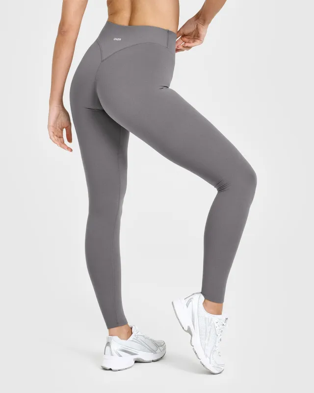 SoftMotion™ Leggings with White Logo | Ash Grey made by Oner Active