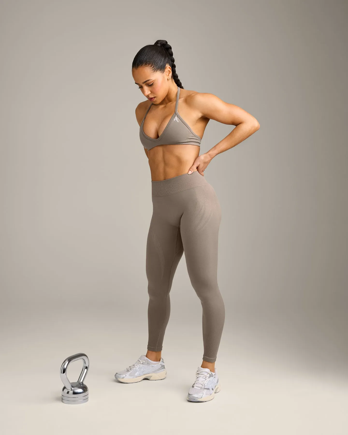 EnhanceLift™ Seamless Minimal Halter Neck Bralette with Grey Logo | Warm Minky sold by Oner Active product image thumbnail 3