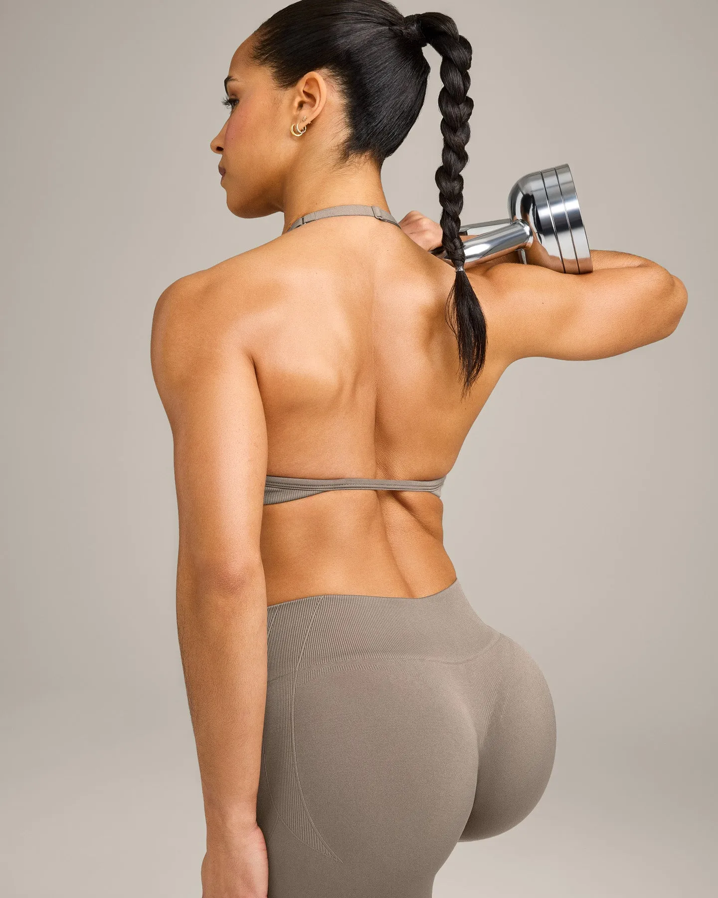 EnhanceLift™ Seamless Minimal Halter Neck Bralette with Grey Logo | Warm Minky sold by Oner Active product image thumbnail 4