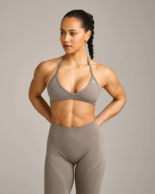 EnhanceLift™ Seamless Minimal Halter Neck Bralette with Grey Logo | Warm Minky made by Oner Active