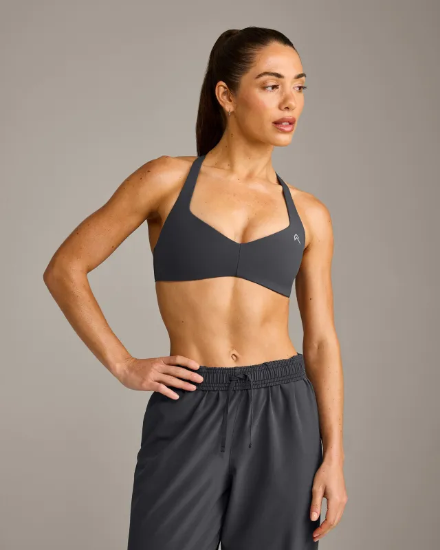 UnifiedMove™ T Back Minimal Bralette with Reflective Logo | Coal made by Oner Active