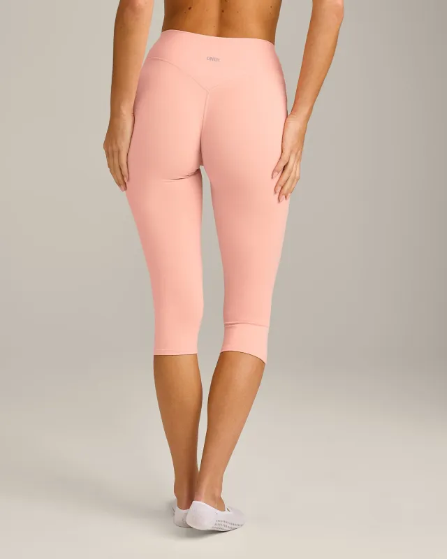 SoftMotion™ High Waisted Capri Leggings with Grey Logo | Peach Orange made by Oner Active
