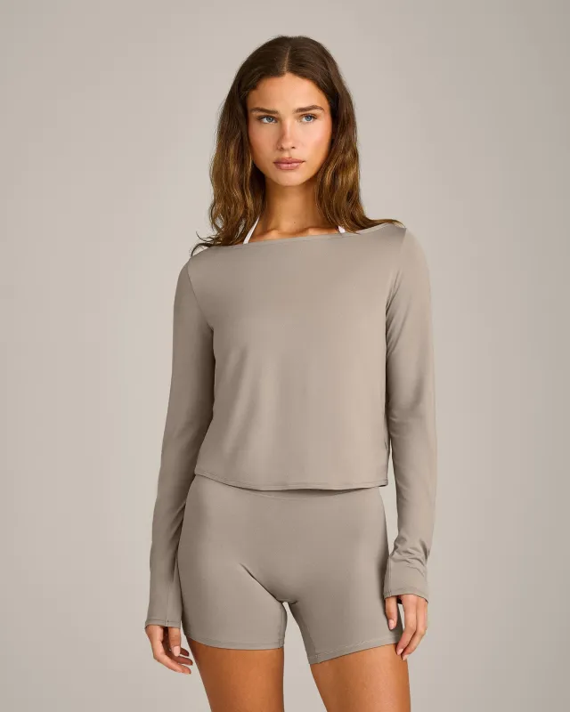 FormeSoft™ Relaxed Slash Neck Long Sleeve Top | Warm Sand made by Oner Active