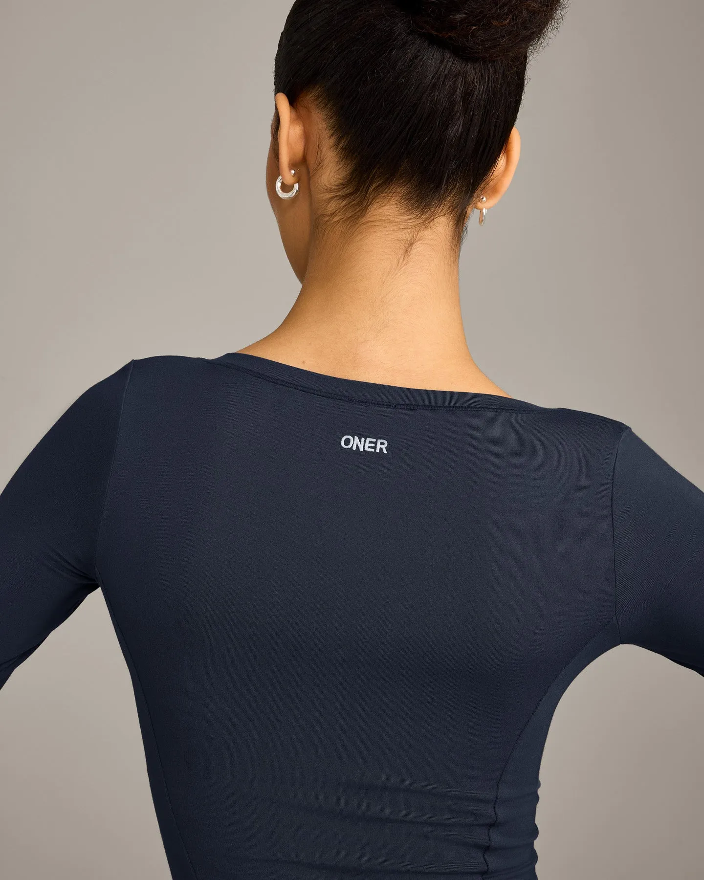 Mellow™ Motion Wide V Neck 3/4 Length Sleeve Mid Top | True Blue sold by Oner Active product image thumbnail 4